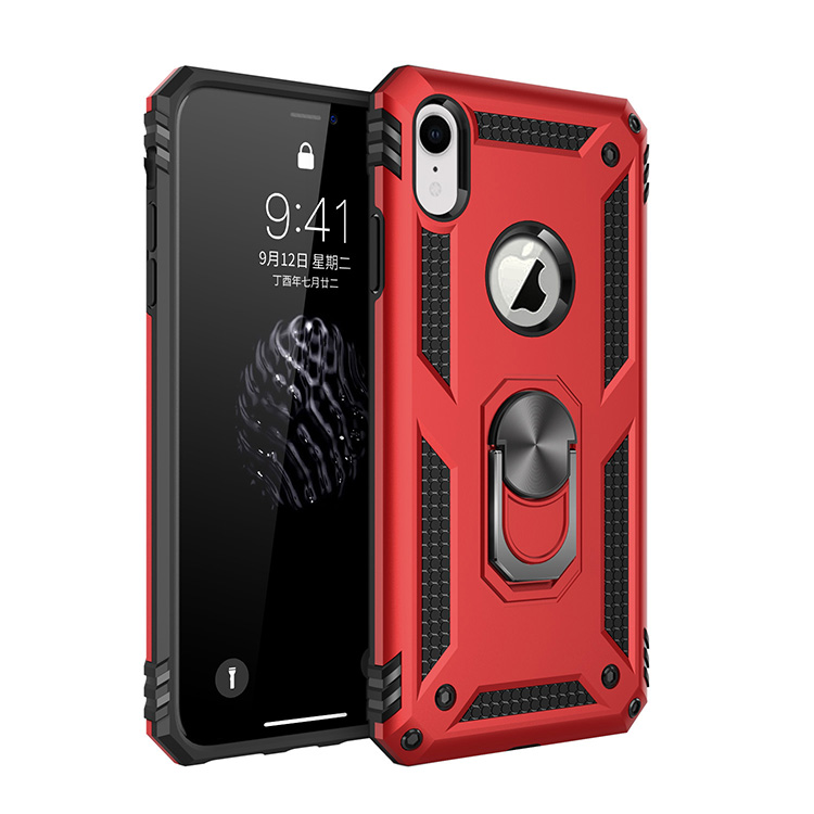 iPhone Xr Tech Armor RING Grip Case with Metal Plate (Red)